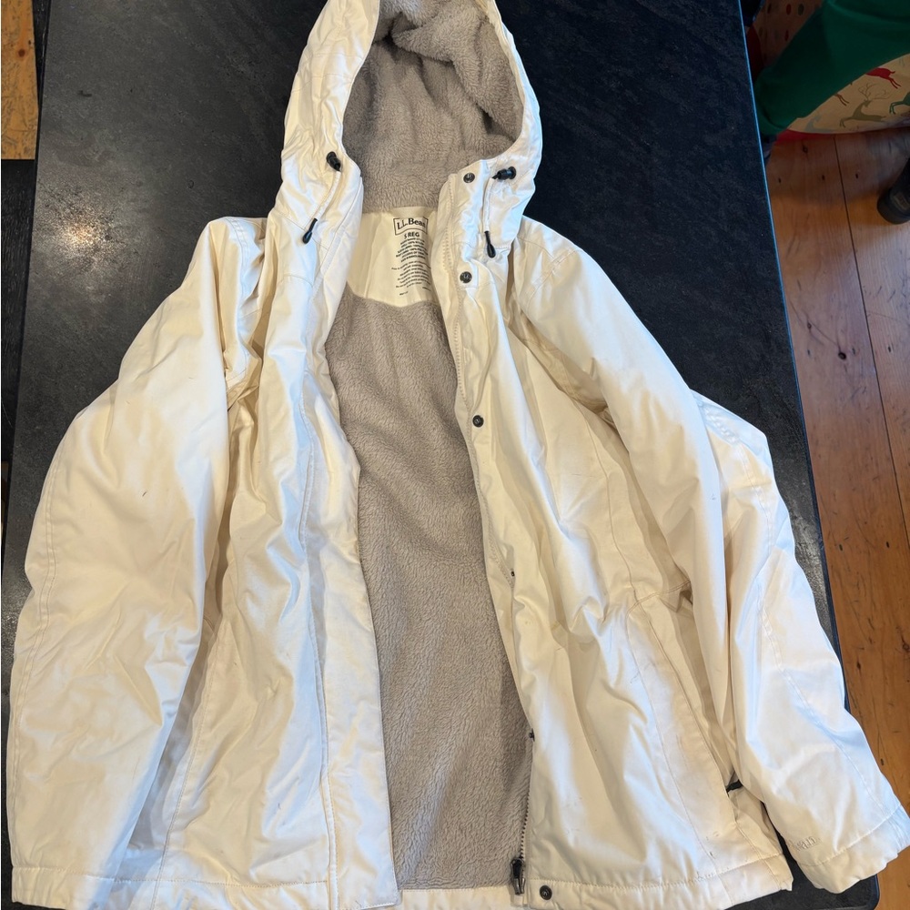 L.L. Bean Cream Hooded Jacket with Fleece Lining